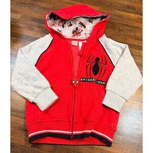 Spider man graphic zip up jacket size 4T.  2 sided, spidey zipper pull.  Marvel